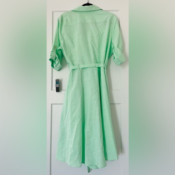 NWT Sharagano Mint Green Belted Midi Button Down Swing Dress, Size 16 - Picture 8 of 12